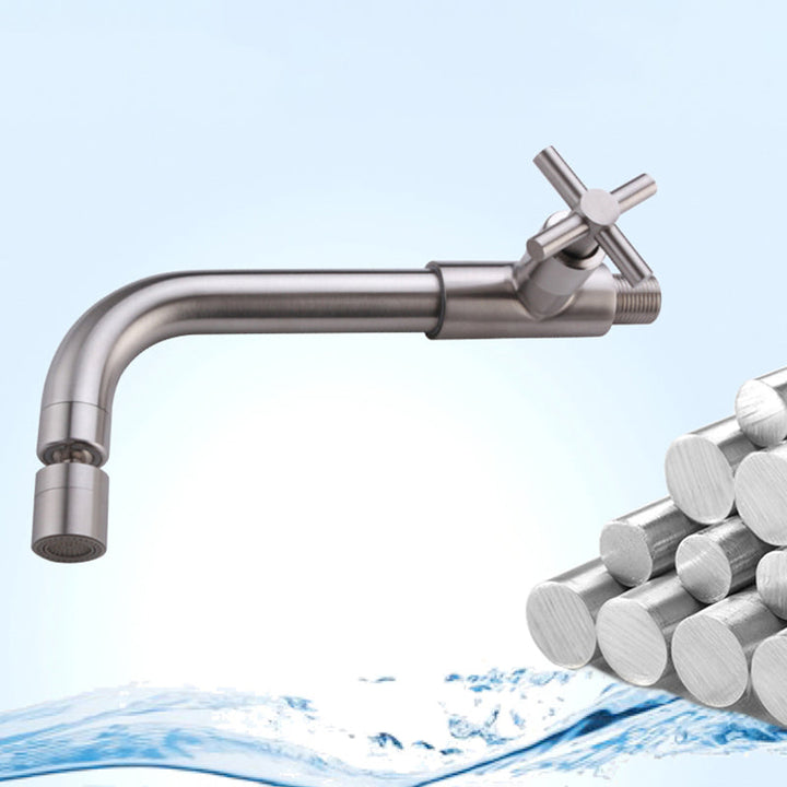 BowLift | Contemporary Wall-Mounted Bathroom Faucet Cross Handles Stainless Steel Faucet