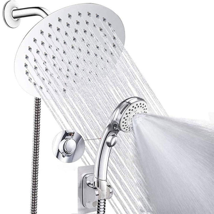 BowLift | Round Dual Showerhead Stainless Steel 5 Spray Patterns Wall Mounted Showerhead