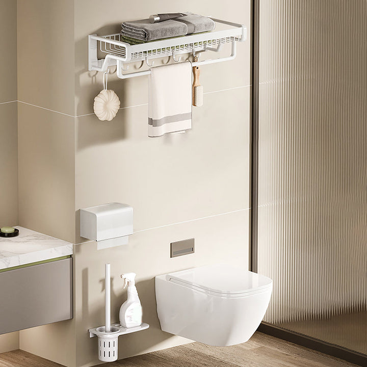 BowLift | Contemporary bathroom accessory set made of matte stainless steel-aluminum with bathrobe hook/bath shelf