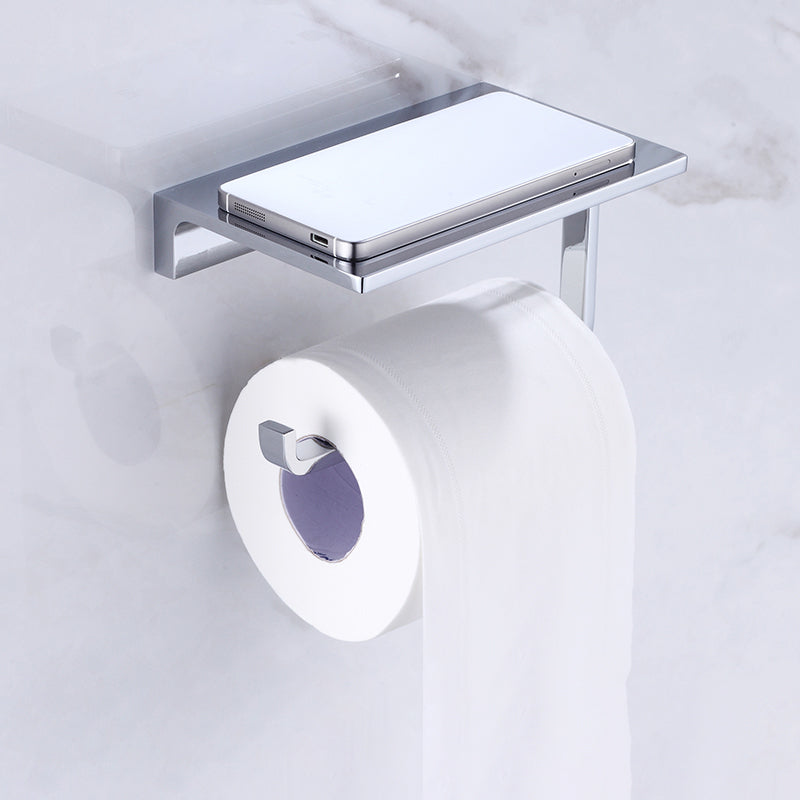 BowLift | Chrome brass modern bathroom accessory set with towel bar/ ring/ paper holder & bathrobe hook