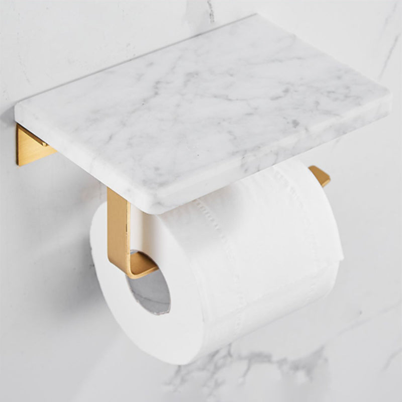 BowLift | Brushed Brass Bathroom Accessory Set Metal & Marble Bathroom Hardware Set with Bathtub Shelf