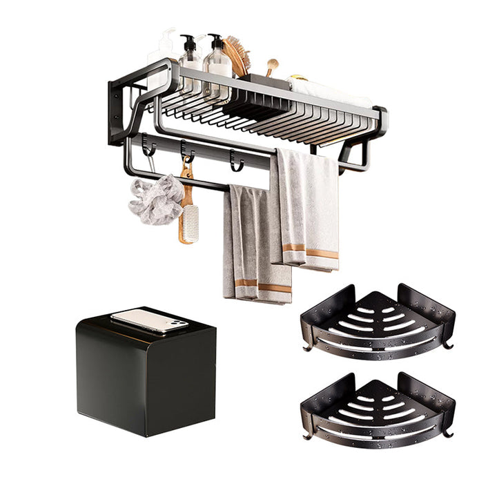 BowLift | Contemporary bathroom accessory set made of matte stainless steel-aluminum with bathrobe hook/towel rail