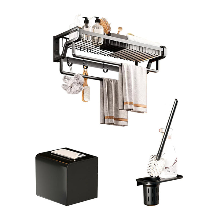 BowLift | Contemporary bathroom accessory set made of matte stainless steel-aluminum with bathrobe hook/towel rail