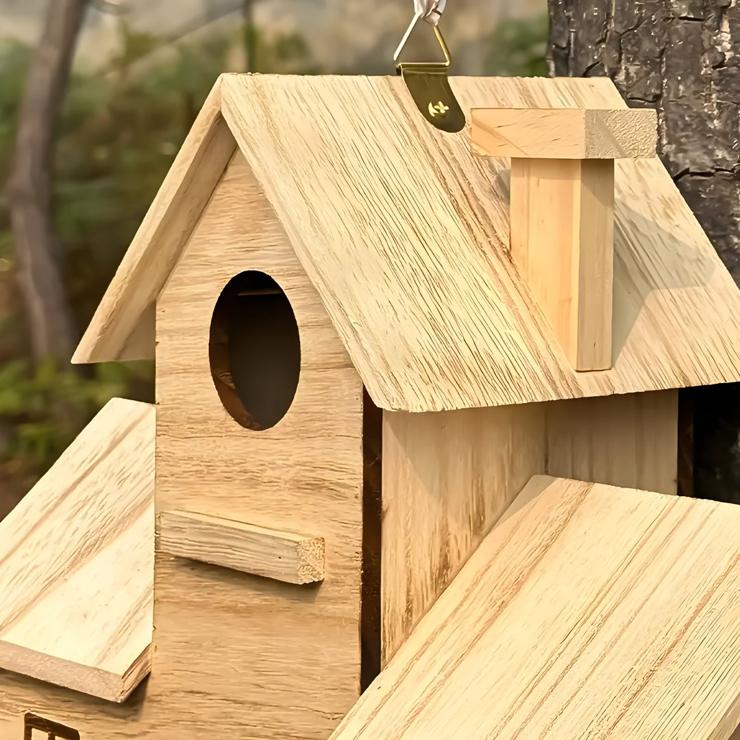 WoodlandBird House- Wooden Hanging Birdhouse with 3-Hole | Bowlift