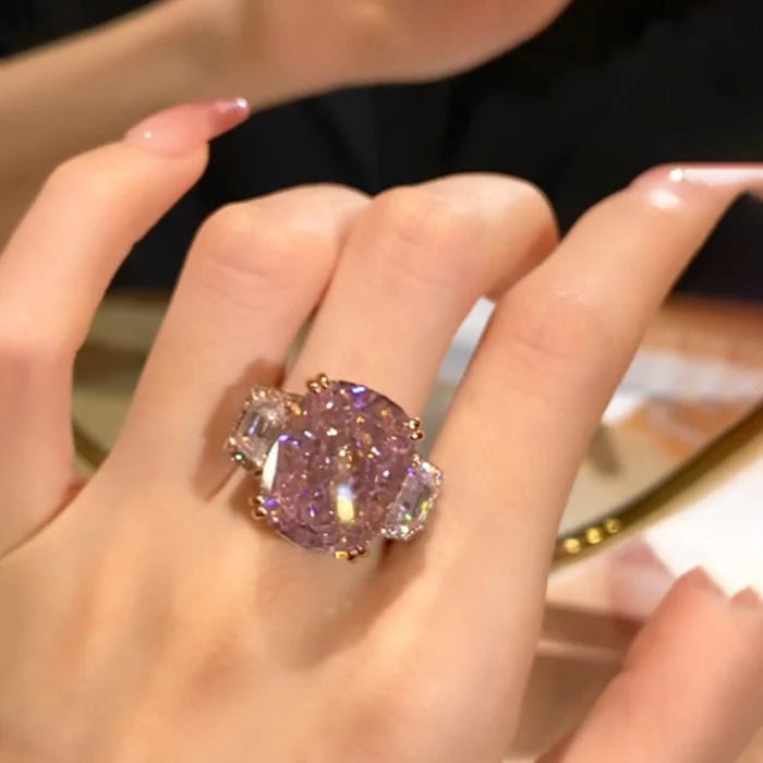 BowLift | Three Stone Brilliant Cut Pink Ring