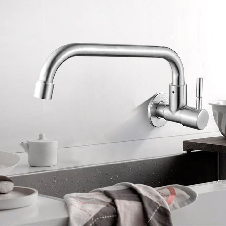 BowLift | Modern Bridge Water Faucet 304 Stainless Steel Knob Handle Swivel Spout Wall Mounted Faucet