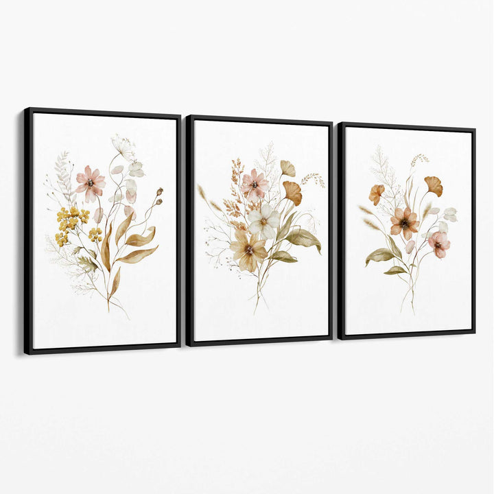 Autumn Wildflower Bouquets Set of 3 Canvas Art Prints | Bowlift