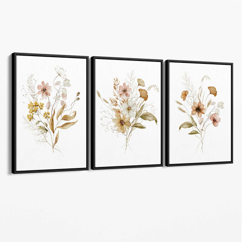 Autumn Wildflower Bouquets Set of 3 Canvas Art Prints | Bowlift