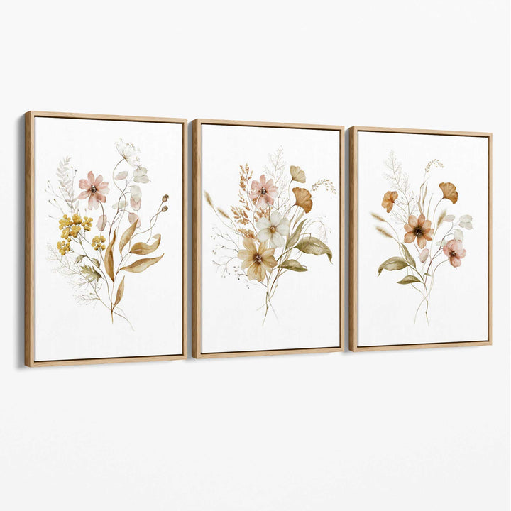 Autumn Wildflower Bouquets Set of 3 Canvas Art Prints | Bowlift