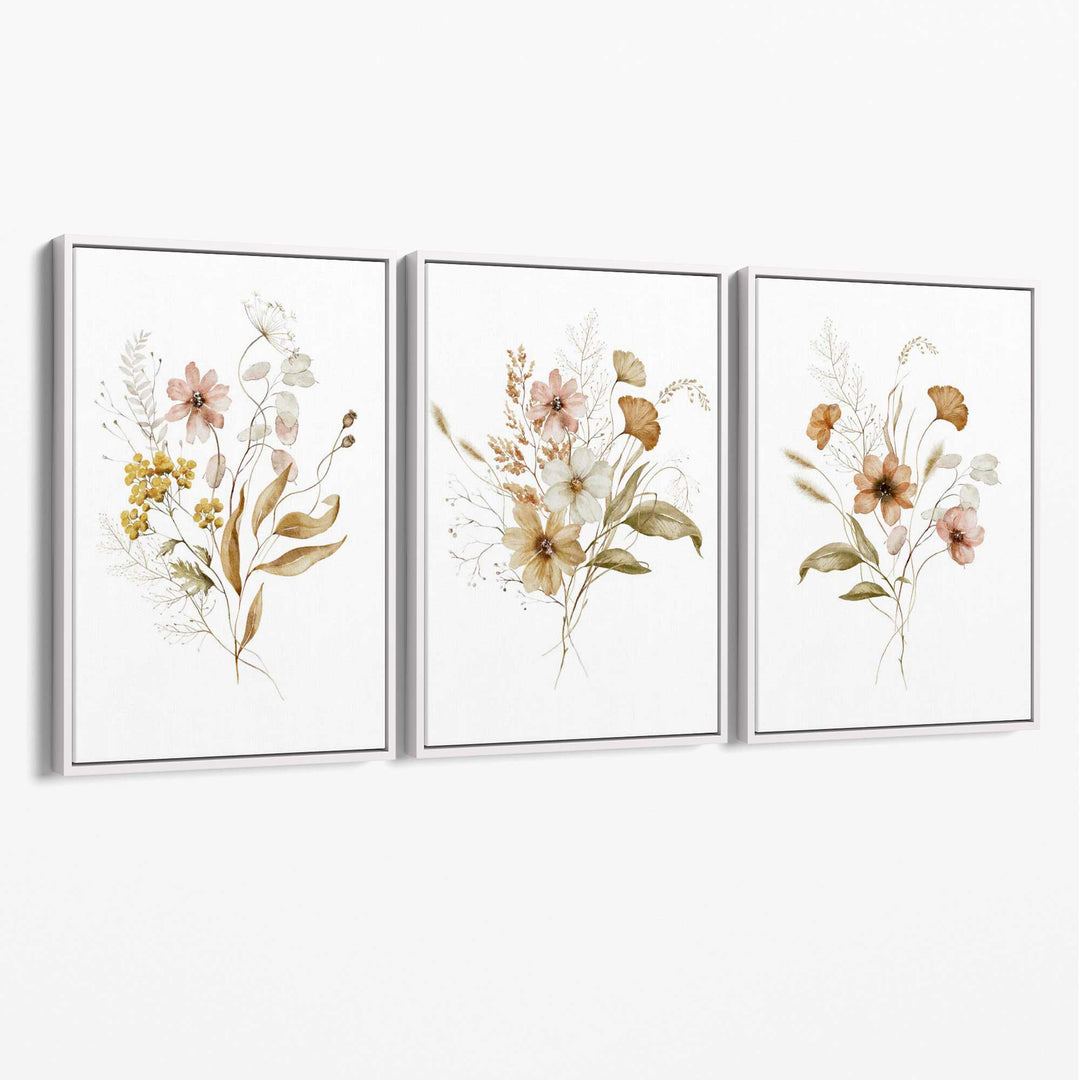 Autumn Wildflower Bouquets Set of 3 Canvas Art Prints | Bowlift