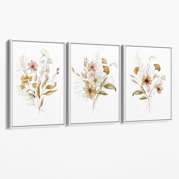 Autumn Wildflower Bouquets Set of 3 Canvas Art Prints | Bowlift