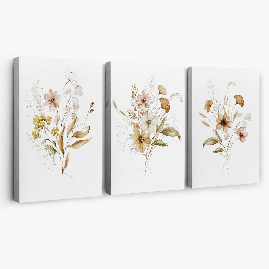 Autumn Wildflower Bouquets Set of 3 Canvas Art Prints | Bowlift