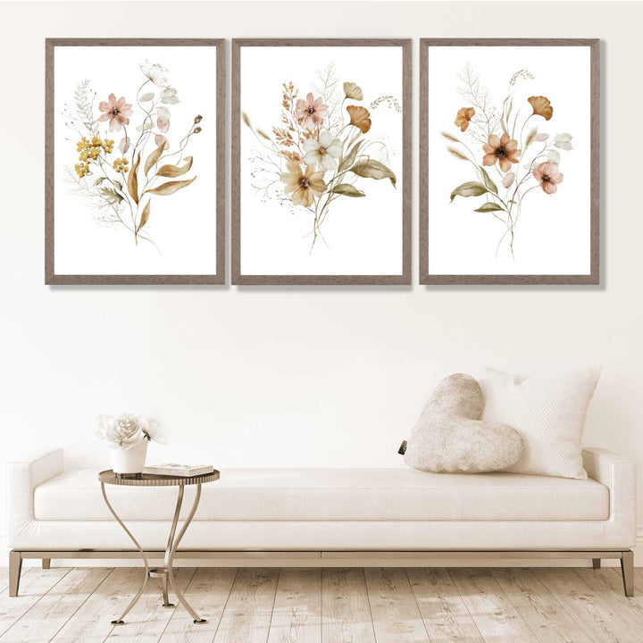 Autumn Wildflower Bouquets Set of 3 Art Prints | Bowlift