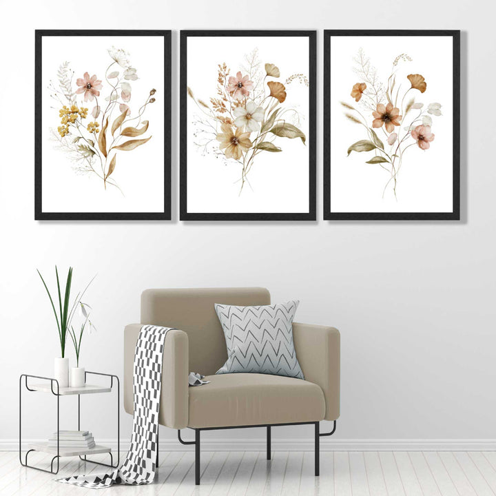 Autumn Wildflower Bouquets Set of 3 Art Prints | Bowlift