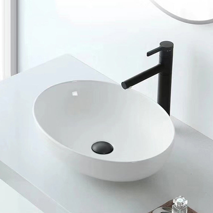 BowLift | Modern Vessel Bathroom Sink Oval Porcelain with Pop-Up Drain System Vessel