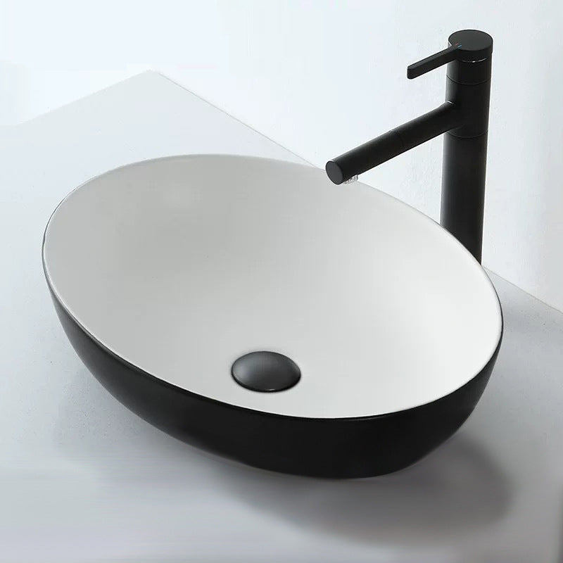 BowLift | Modern Vessel Bathroom Sink Oval Porcelain with Pop-Up Drain System Vessel