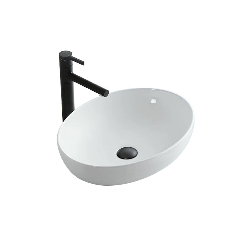 BowLift | Modern Vessel Bathroom Sink Oval Porcelain with Pop-Up Drain System Vessel