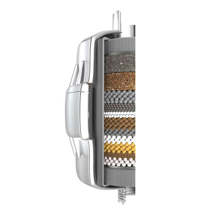 BowLift | Contemporary fixed shower head in silver with Katalyst wall-mounted shower head