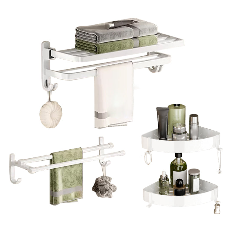 BowLift | Contemporary Bathroom Hardware Set in White with Bath Shelf/Towel Holder/Paper Holder