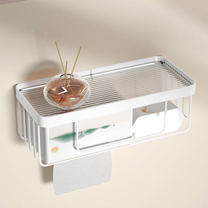 BowLift | White metal and acrylic bathroom accessories as single item or in set with bathroom shelf