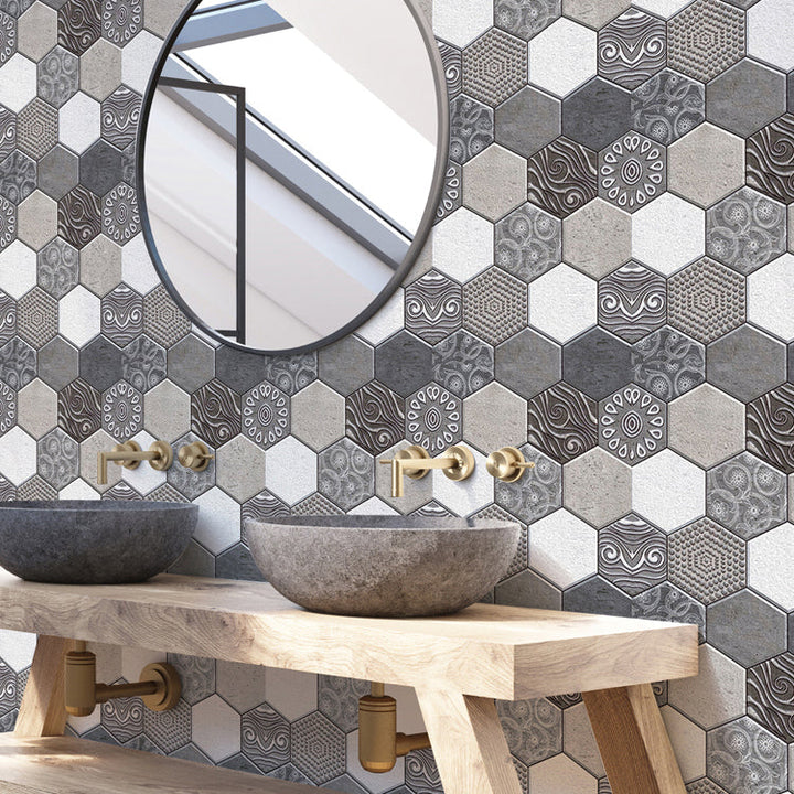 BowLift | Hexagonal Tile - Peel & Stick Plastic Stain Resistant Peel and Stick Mosaic Tile 5-Pack