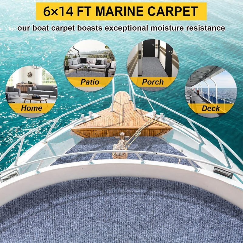 BowLift | Marine Carpet Blue-Gray 6 FT × 14 FT Non-Slip and Soft Surface Premium Indoor Outdoor Carpet