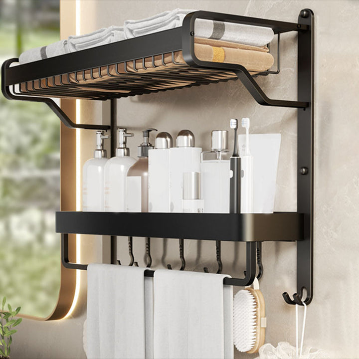 BowLift | Modern Bathroom Set Matte Black Bathroom Shelf Towel Rack Bathroom Accessories Set