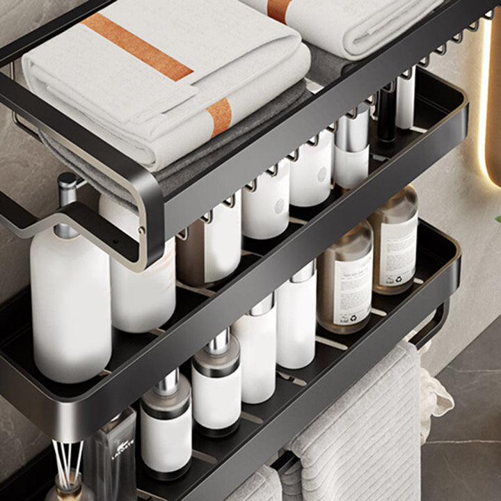 BowLift | Modern Bathroom Set Matte Black Bathroom Shelf Towel Rack Bathroom Accessories Set
