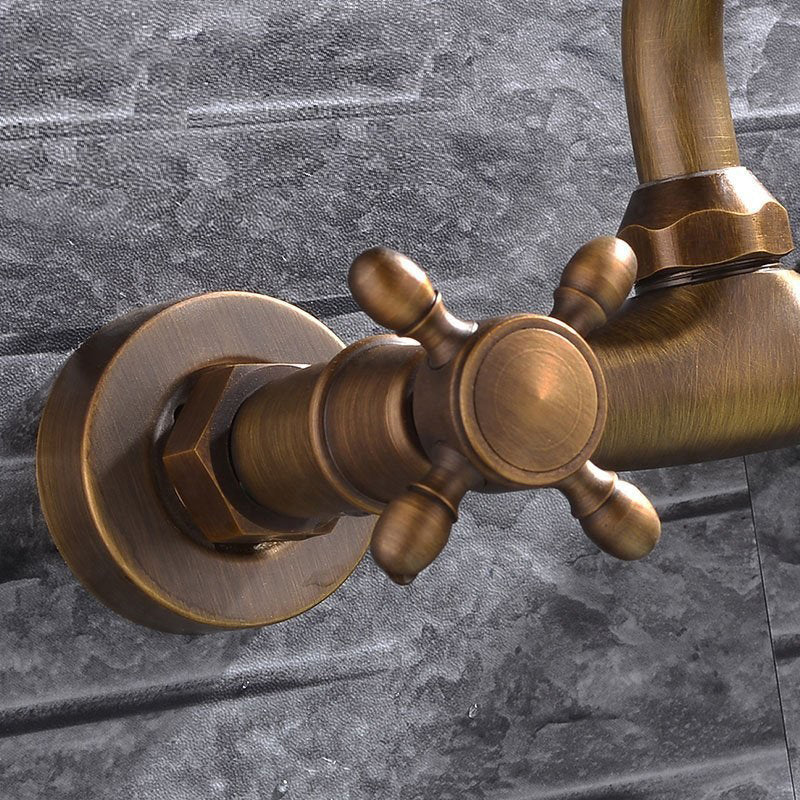 BowLift | Industrial Bathtub Outlet Trim Wall Mounted Full Copper Dual Cross Handle Low Arc Bathtub Faucet
