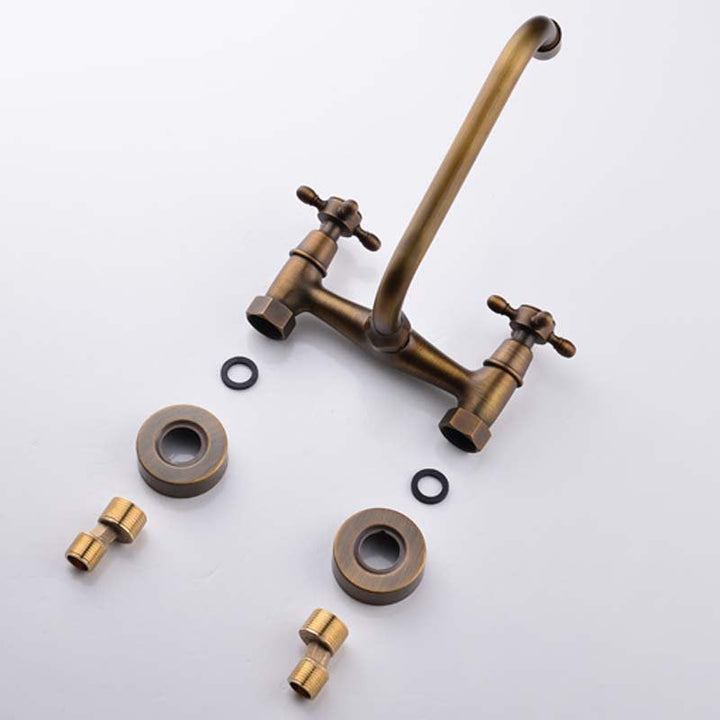 BowLift | Industrial Bathtub Outlet Trim Wall Mounted Full Copper Dual Cross Handle Low Arc Bathtub Faucet