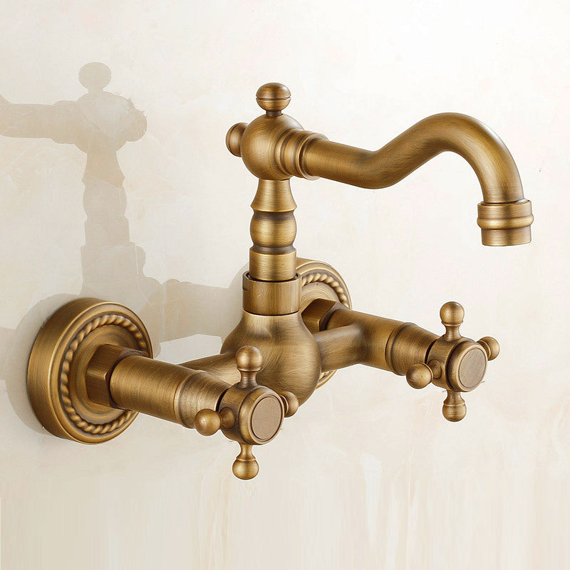 BowLift | Vintage Bathtub Faucet with Two Cross Handles Made of Pure Copper Wall-Mounted Fixture