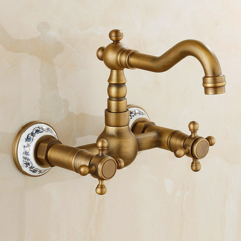 BowLift | Vintage Bathtub Faucet with Two Cross Handles Made of Pure Copper Wall-Mounted Fixture