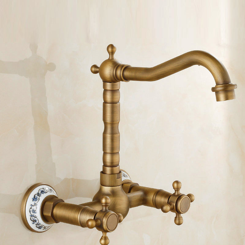BowLift | Vintage Bathtub Faucet with Two Cross Handles Made of Pure Copper Wall-Mounted Fixture