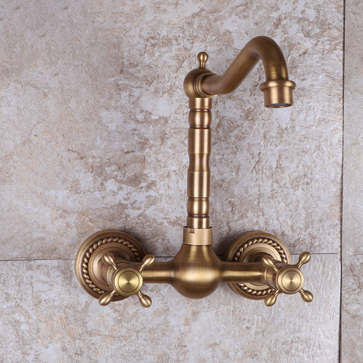 BowLift | Vintage Bathtub Faucet Two Cross Handle Faucet Solid Copper Wall Mounted Faucet