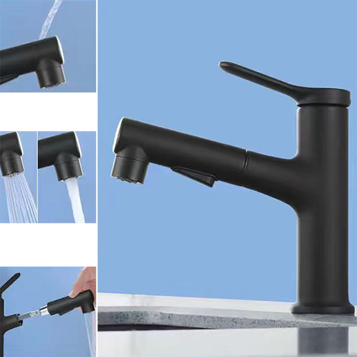 BowLift | Modern Washbasin Faucet Copper 1-Handle Low Arc Pull-Out Washbasin Faucet for Bathroom