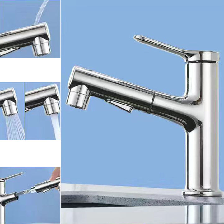 BowLift | Modern Washbasin Faucet Copper 1-Handle Low Arc Pull-Out Washbasin Faucet for Bathroom
