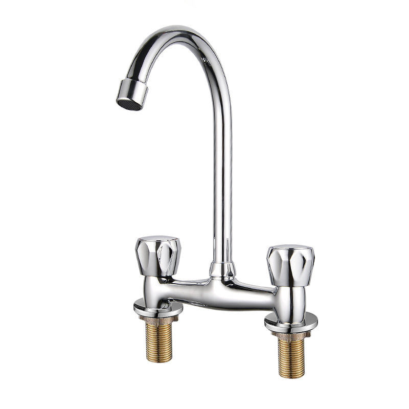 BowLift | Contemporary Widespread Bathroom Faucet Knob Handle Goose Neck Arc Solid Brass Faucet