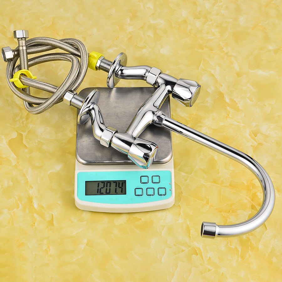 BowLift | Contemporary Widespread Bathroom Faucet Knob Handle Goose Neck Arc Solid Brass Faucet