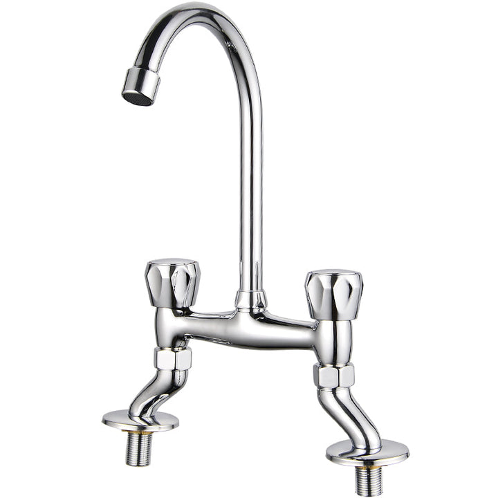 BowLift | Contemporary Widespread Bathroom Faucet Knob Handle Goose Neck Arc Solid Brass Faucet