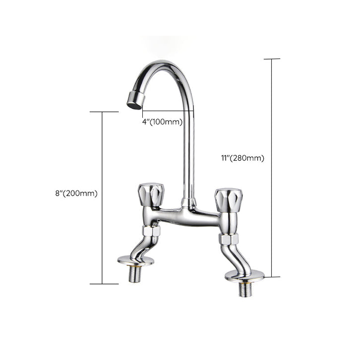 BowLift | Contemporary Widespread Sink Faucet Knob Handle Goose Neck Arc Solid Brass Faucet