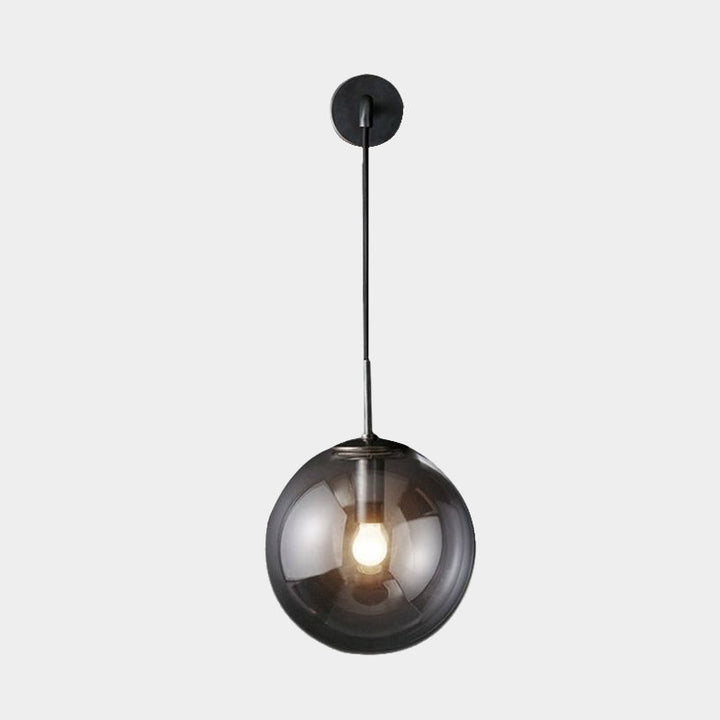 BowLift | Modern Spherical Wall Lamp 1 Bulb Smoke Glass Wall Light in Black/Brass for the Living Room, 8"/10"