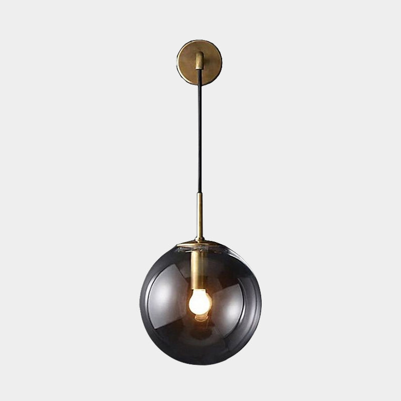 BowLift | Modern Spherical Wall Lamp 1 Bulb Smoke Glass Wall Light in Black/Brass for the Living Room, 8"/10"