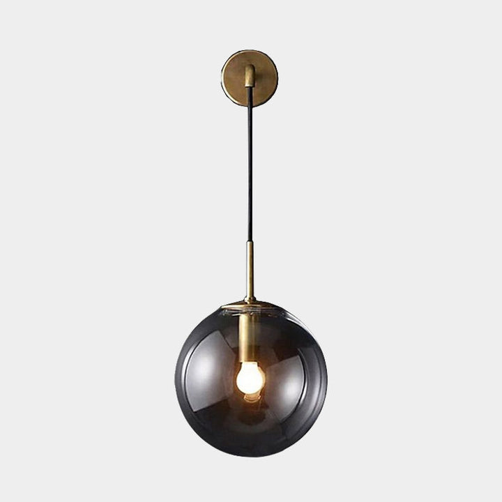 BowLift | Modern Spherical Wall Lamp 1 Bulb Smoke Glass Wall Light in Black/Brass for the Living Room, 8"/10"