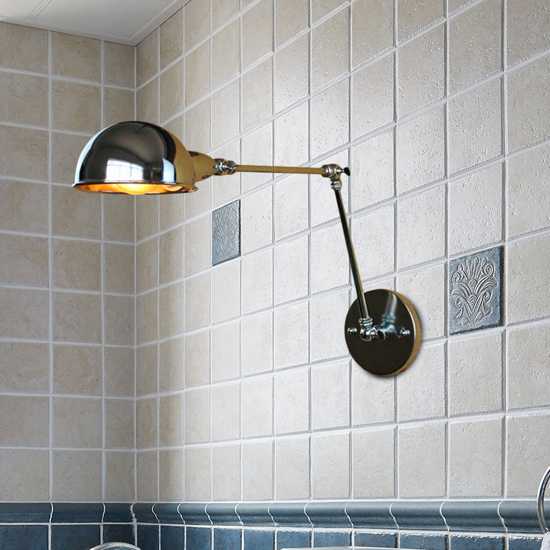 BowLift | Retro Dome Wall Lamp 1 Bulb Metal Wall Lighting with Swingarm in Brass/Chrome for Bathroom