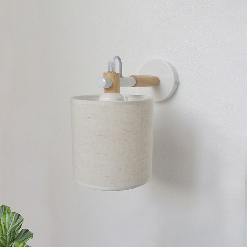 BowLift | 1 Bulb Cylinder Wall Mounted Light Simple Stylish White Fabric Wall Light Wall Lighting for Bedroom
