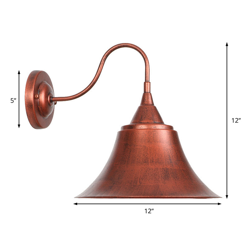 BowLift | Metal Black/Rust Sconces Light Cone Shade 1-Light Industrial Wall Mounted Lighting with Gooseneck
