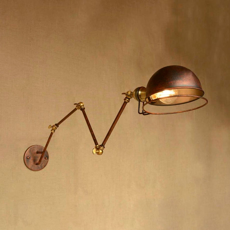 BowLift | Bowl Shade Iron Wall Lamp with Swivel Arm Antique Style 1 Head Study Wall Light Fixture in Rust