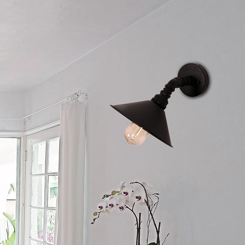 BowLift | One Bulb Wall Lamp with Cone Shade Metal Industrial Bedroom Wall Light Fixture in Black/Rust