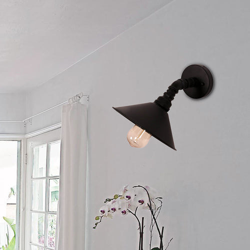 BowLift | One Bulb Wall Lamp with Cone Shade Metal Industrial Bedroom Wall Light Fixture in Black/Rust