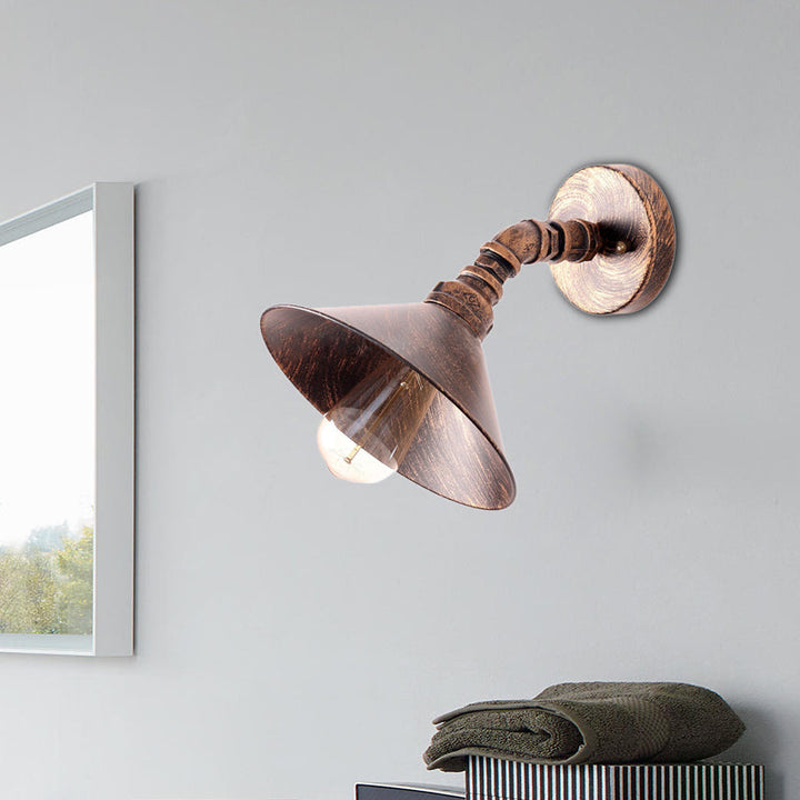 BowLift | One Bulb Wall Lamp with Cone Shade Metal Industrial Bedroom Wall Light Fixture in Black/Rust